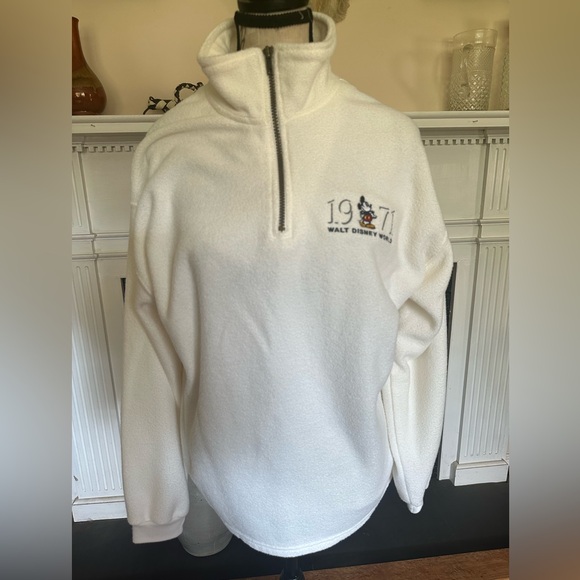 Disney World 1971 Mickey White Fleece Quarter Zip Pullover USA M Vintage 01 Y2K - Picture 11 of 16